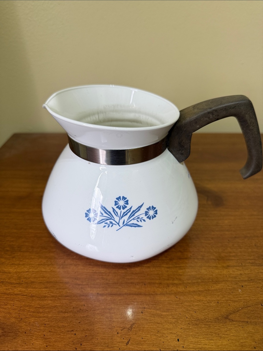Corningware White Ceramic Coffee Pot with Blue Floral Motif 6 cup No Lid